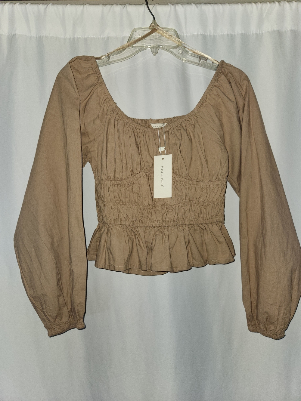 Peplum Blouse in Taupe # flattering #gauzy #hourglass #waist-cinching #flared